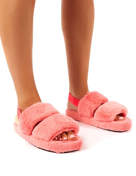 Lullaby Pink Fluffy Strap Back Slippers Public Desire