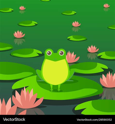 Cute Frog In Pond Sitting On Leaf Water Lily Vector Image