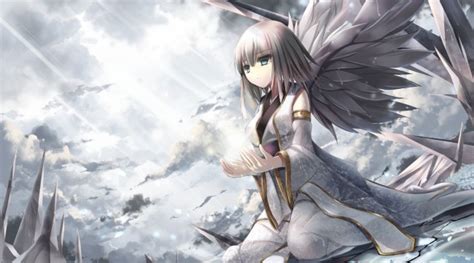 Wallpaper Anime Girl Angel Wings Raining Wallpapermaiden