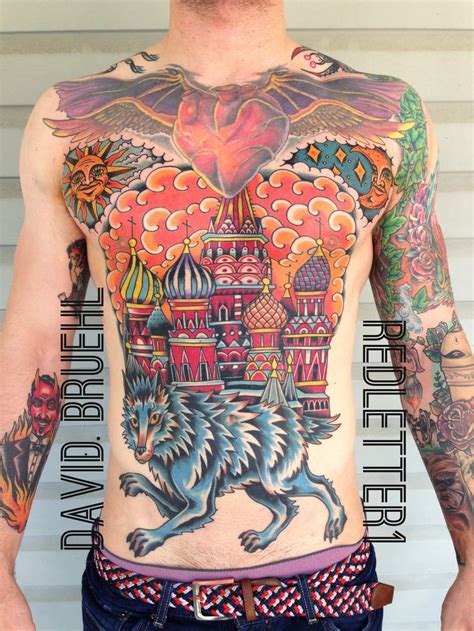 St Basils Cathedral Russian Traditional Tattoo With Wolf
