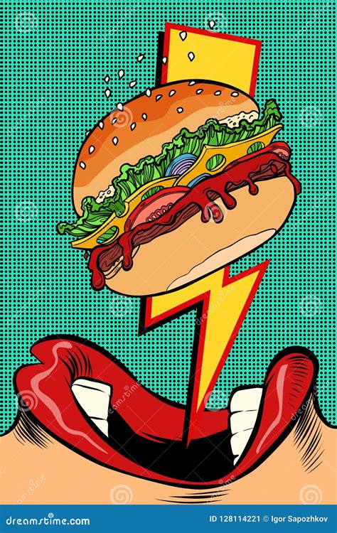 Woman Eating Burger Pop Art Style Stock Vector Illustration Of