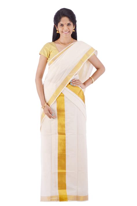 Buy Fashionkiosks Kerala Pure Cotton Kasavu Handloom Simply Jari Design
