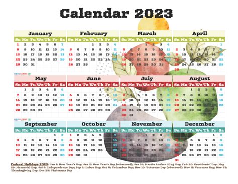 Free Printable 2023 Calendar With Holidays 12 Templates Watercolor