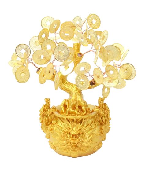 7 Feng Shui Gold Money Fortune Coins Tree In Dragon Pot Bonsai Home