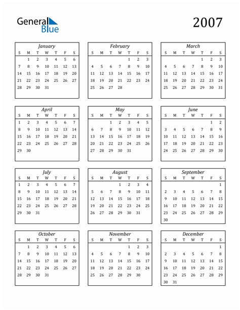 Free 2007 Calendars In Pdf Word Excel
