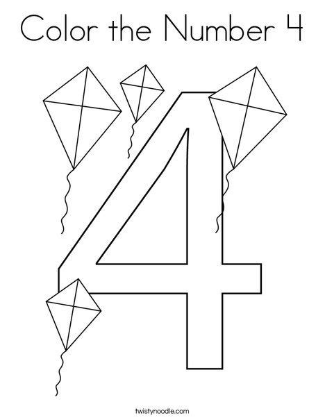 Color The Number 4 Coloring Page Twisty Noodle Preschool Coloring