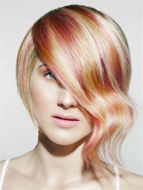 Multi Tonal Blonde Pink And Orange Hair Pink Hair Funky Hairstyles