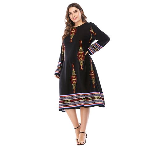 2082 2018 Turkey Long Sleeve Ethnic Printed Clothing Fabric Dress