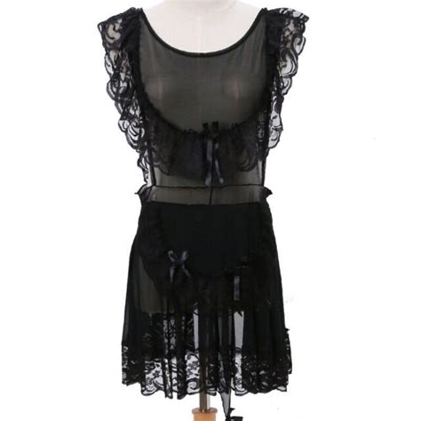lady sheer lace mesh night dress ruffle see through maid outfit sleepwear casual ebay