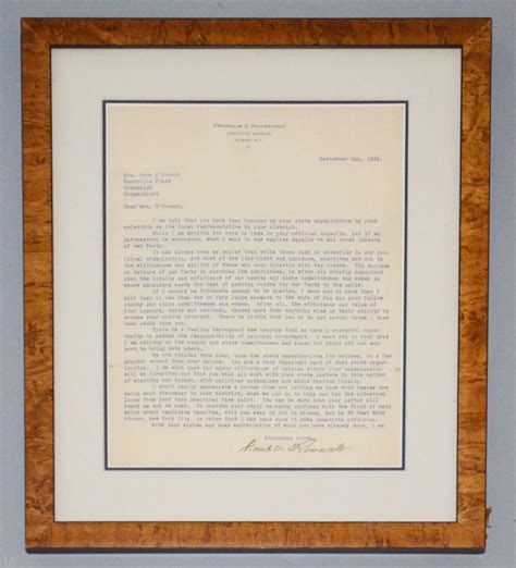 Pre Presidency Signed Franklin D Roosevelt Letter