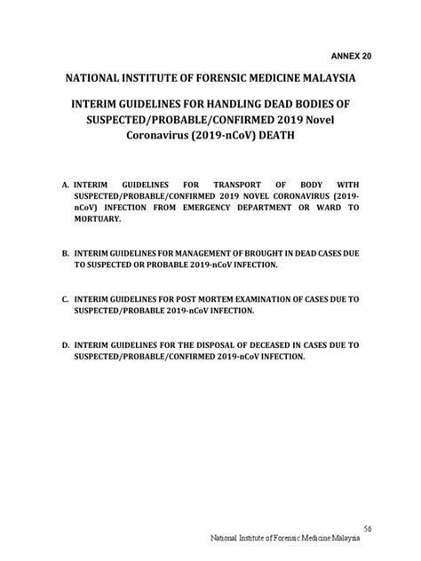 Annex 20 Guidelines For Handling Dead Bodies For Ncov Ver Akhir Pdf Pdf Autopsy Pathology