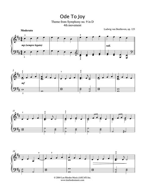 Download and print in pdf or midi free sheet music for ode to joy by ludwig van beethoven arranged by torby brand for piano (solo) christmas. Beethoven - Ode to Joy, easy piano solo - Len Rhodes Music Inc.