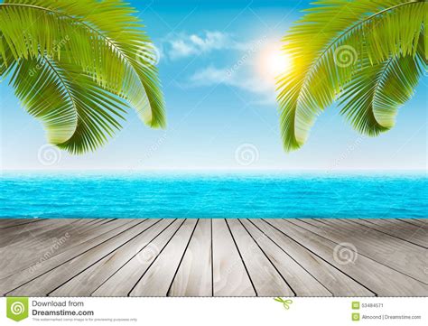 Vacation Background Beach With Palm Trees And Blue Sea