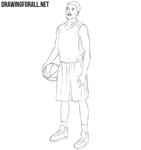 Illustrate his basketball uniform and shoes. How to Draw a Basketball Player | Drawingforall.net