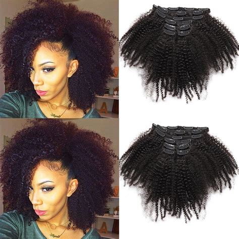 Amazon 14inch Afro Kinky Curly Clip In Human Hair Extensions 7Pcs