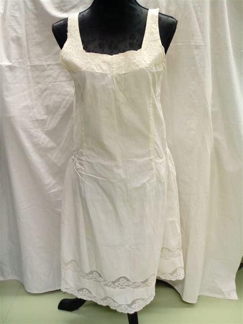 1920s Antique Ivory Cotton Dress Night Gown Woman Clothingrustic Slip
