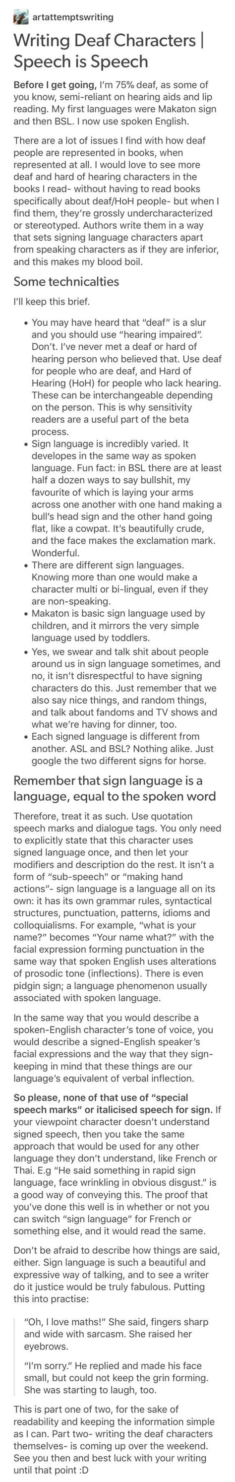 This Is A Fantastic Post About How To Write A Deaf Character From A