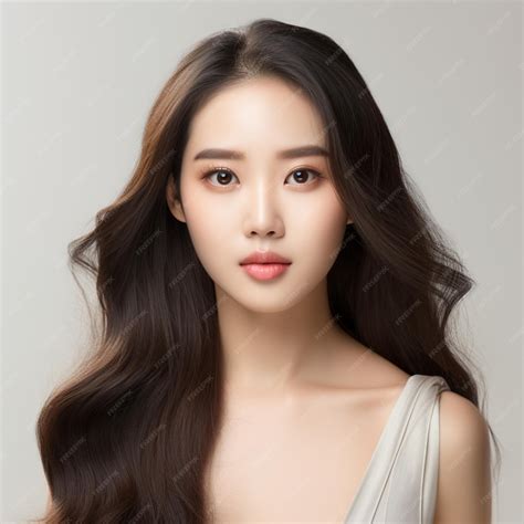 Premium Ai Image Young Asian Beauty Woman Model Long Hair With Korean Makeup Style Face