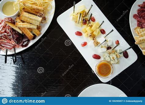 Beautiful Served Food On Plates In Restaurant Stock Image