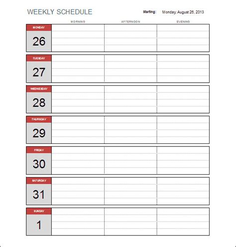 Weekly Schedule Template 9 Download Free Documents In Word Pdf