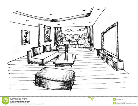 Hand Drawing Interior Design For Living Room Stock Vector
