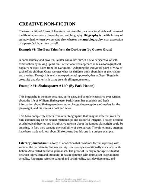 Solution Docsity Example Of Literary Text In Creative Non Fiction And