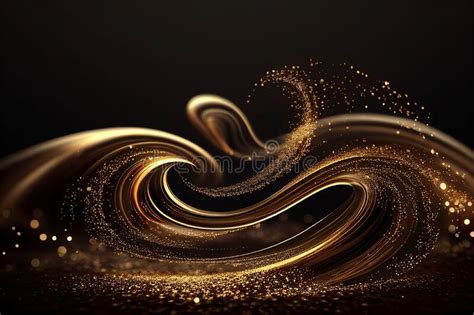 Gold Glittering Waves Golden Dust Abstract Background Stock
