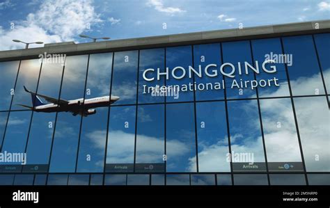 Aircraft Landing At Chongqing China Prc 3d Rendering Illustration