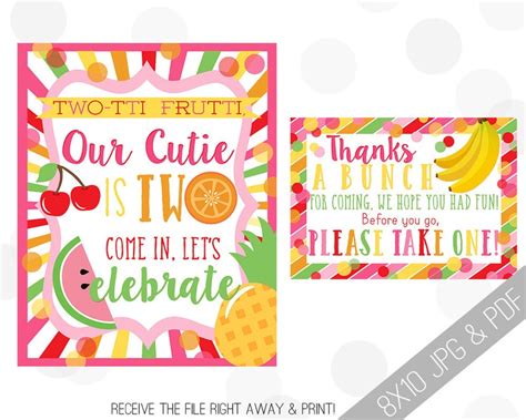 Twotti Frutti Printable Sign Fruity Welcome Sign Twotti Etsy