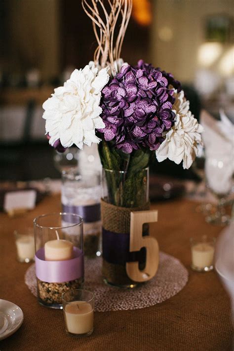 Rustic Purple Wedding Table Centerpiece Purple Centerpieces Rustic