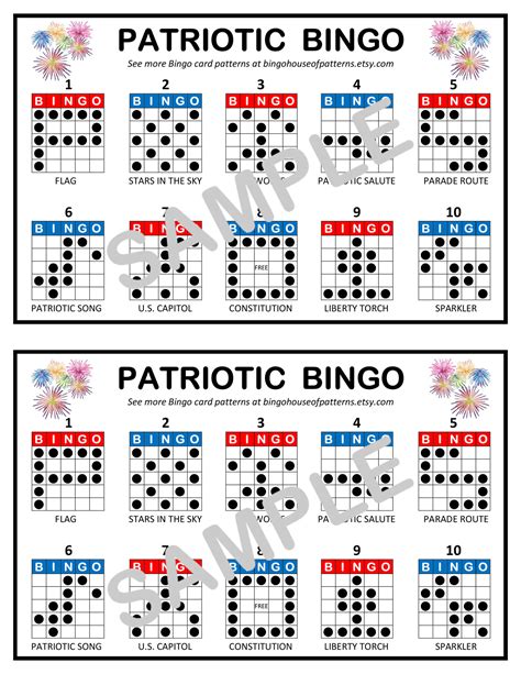 Patriotic Holiday Bingo Card Patterns For Really Fun Bingo Games Bingo