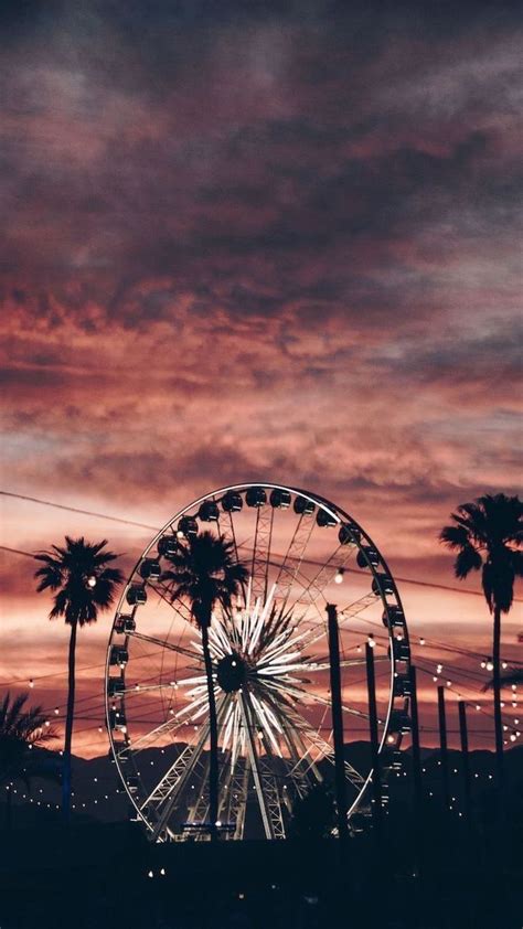 Ferris Wheel Photographed At Sunsest Red Aesthetic Wallpaper Tall Palm