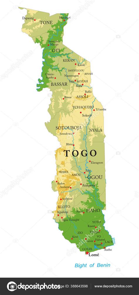 Highly Detailed Physical Map Togo Vector Format All Relief Forms Stock
