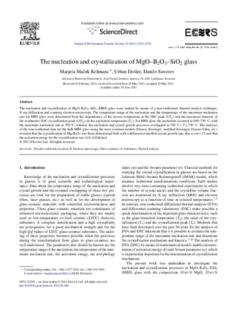 Pdf The Nucleation And Crystallization Of Mgob2o3sio2 Glass