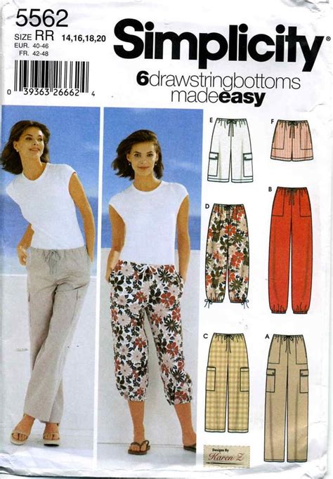 Simplicity 5562 Drawstring Bottoms Pants Sizes 14 To 20 Sewing