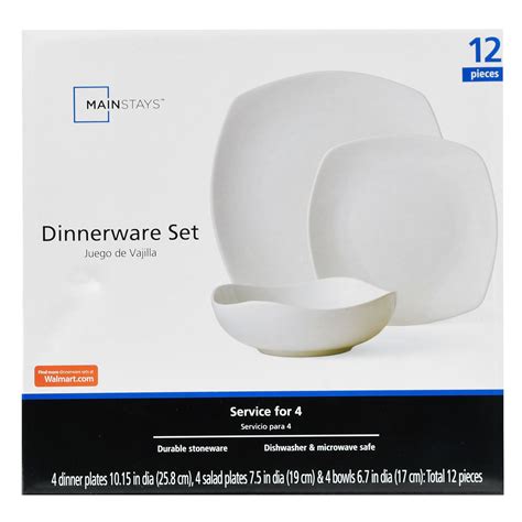 Mainstays Square White Dinnerware Set 12 Piece