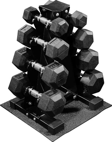 Signature Fitness 100lb Rubber Coated Hex Dumbbell Weight Set And