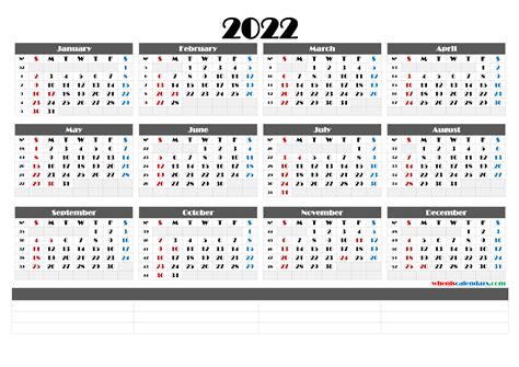 Free Printable Yearly Calendar 2022 Free Letter Templates