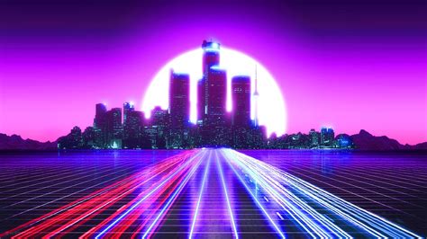 Synthwave City 4k Wallpaper Wallpaper Background Xfxwallpapers