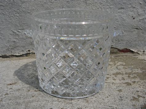 Lead Crystal Pressed Glass Ice Bucket Eapg Diamond Pattern Mid