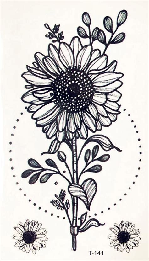 Black Small Sunflower Temporary Tattoo Sheet
