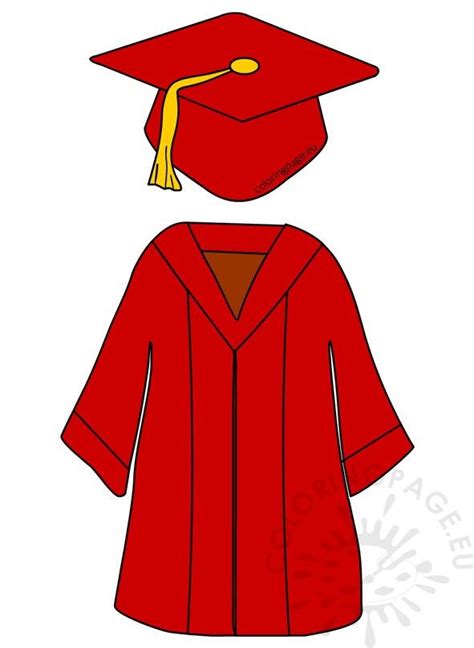 Red Preschool Graduation Cap And Gown Coloring Page Graduation Cap