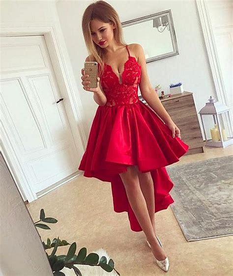 Red V Neck High Low Prom Dress Red Homecoming Dress · Dream Prom · Online Store Powered By Storenvy