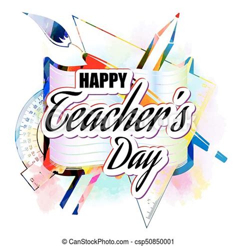 Happy Teachers Day Greeting Card Abstract Poster Vector Lettering