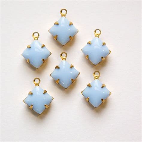 Opaque Light Blue Square Glass Stones In 1 Loop Brass Setting