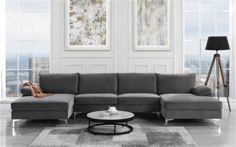 Most options are shown with each product. Modern Large Velvet Fabric U-Shape Sectional Sofa, Double ...