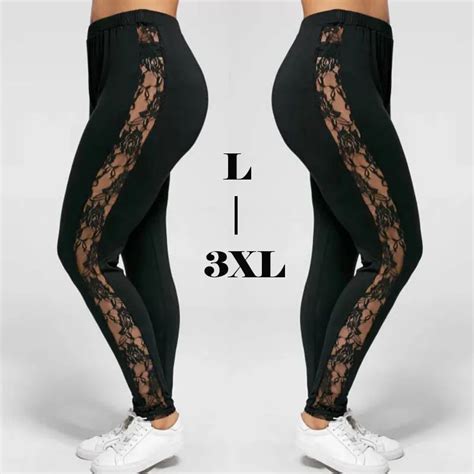 Plus Size Sexy Women Holllow Out Lace Leggings Sexy High Waist Bandage