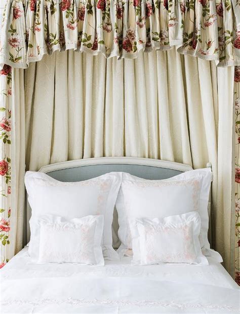 Coronet Curtains Behind Bed With Matching Upholstered Headboard And