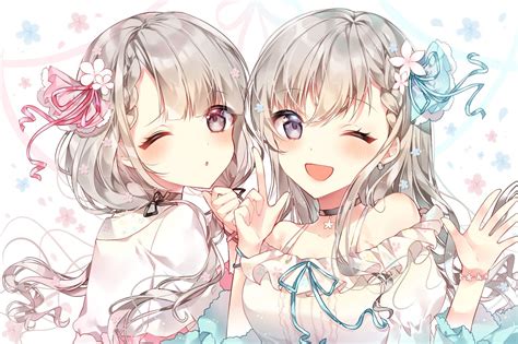 Anime Girl Twins With White Hair