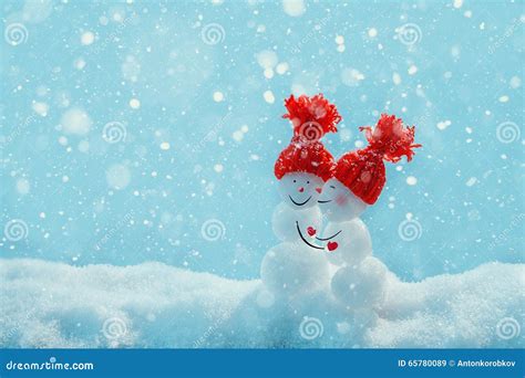 Love Snowmen Snowfall Snow Background Love Concept Valentine Stock